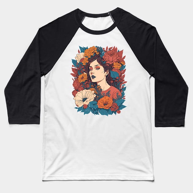 Floral Girl Baseball T-Shirt by ElMass